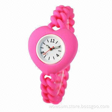 Twist Band Silicone Watch with Heart Style, Passed RoHS and CE/Quartz Movement